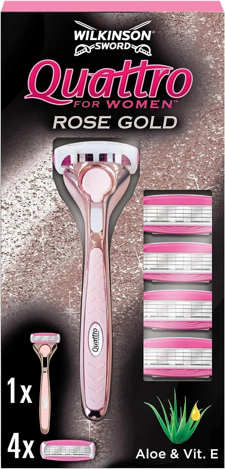 WILKINSON SWORD - Quattro for Women | Premium Metal Rose Gold | Razor Handle   5 Blade Refills