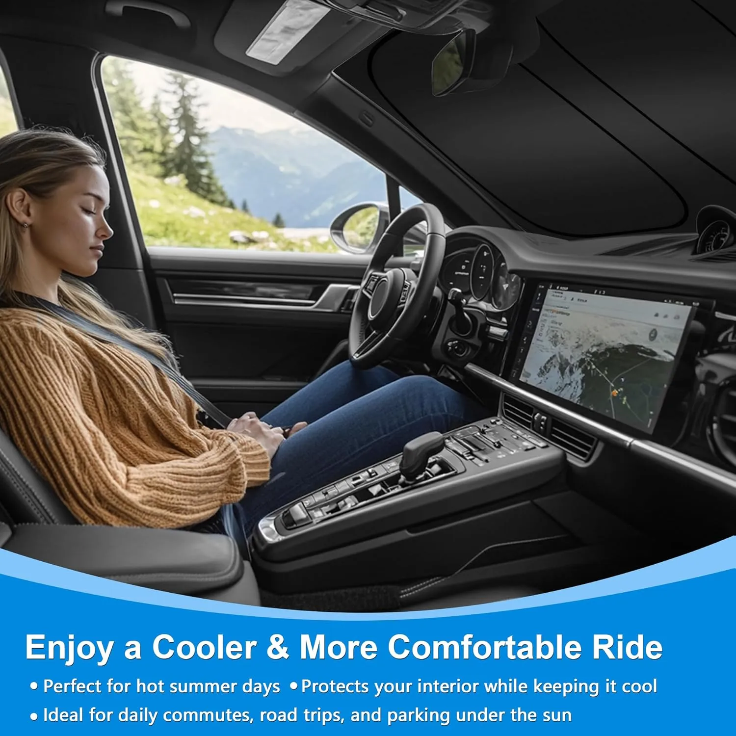 Windshield Sun Shade for 2017-2025 Cadillac XT5 Accessories, Foldable Window Sunshade Sun Visor Protector, Front Windshield Sunshade Sun Shield Blocks UV Rays Heat