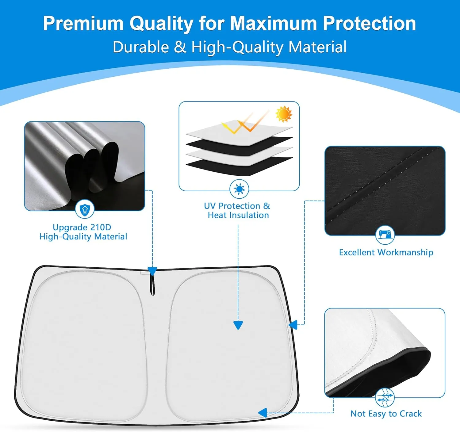 Windshield Sun Shade for 2017-2025 Cadillac XT5 Accessories, Foldable Window Sunshade Sun Visor Protector, Front Windshield Sunshade Sun Shield Blocks UV Rays Heat