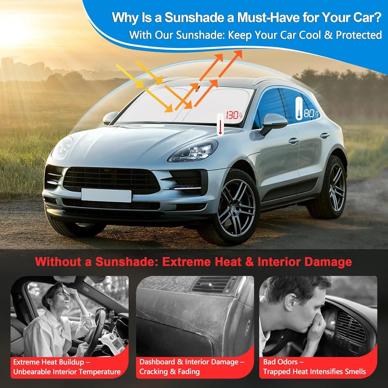Windshield Sun Shade for 2017-2025 Cadillac XT5 Accessories, Foldable Window Sunshade Sun Visor Protector, Front Windshield Sunshade Sun Shield Blocks UV Rays Heat