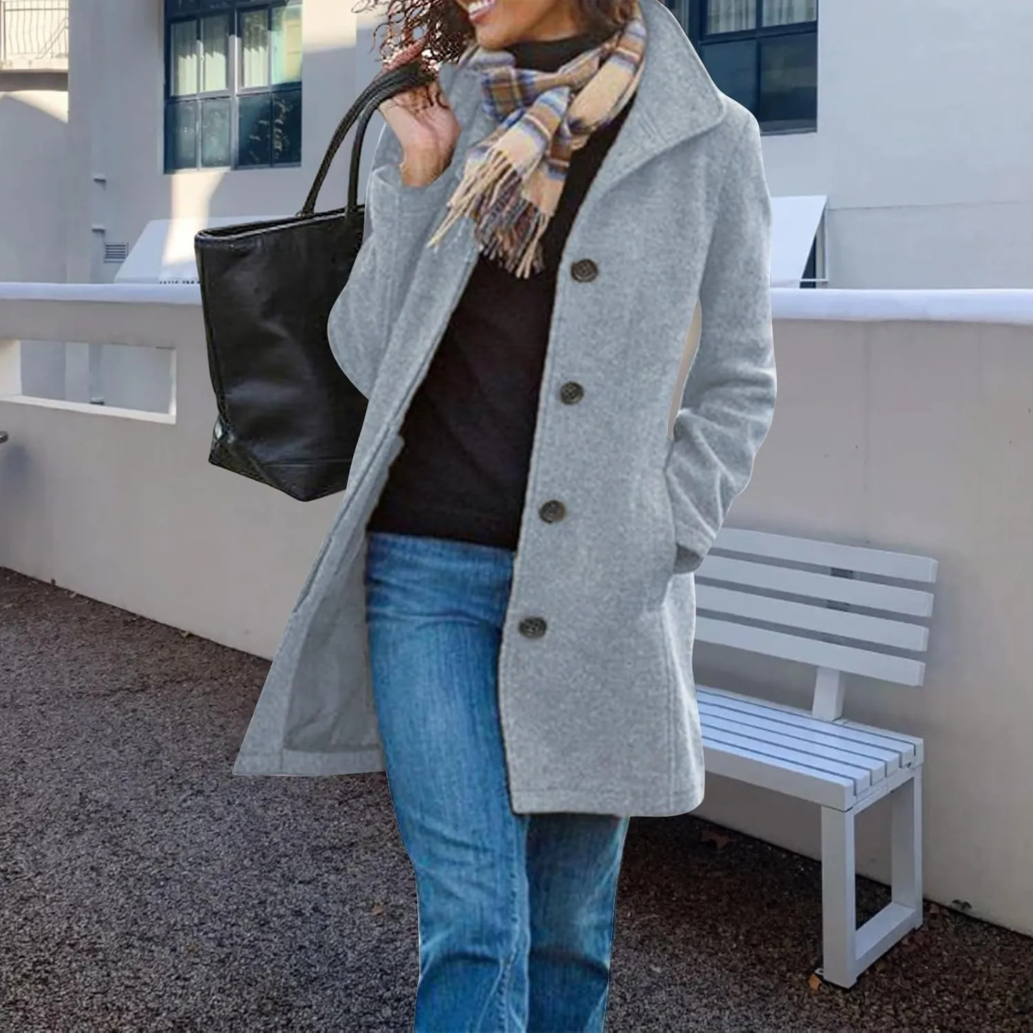 Winter Long Pea Coats for Women Wool Blend Stand Collar Single Breasted Blazer Jacket 2025 Casual Peacoat Overcoat