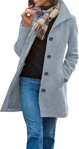 Winter Long Pea Coats for Women Wool Blend Stand Collar Single Breasted Blazer Jacket 2025 Casual Peacoat Overcoat