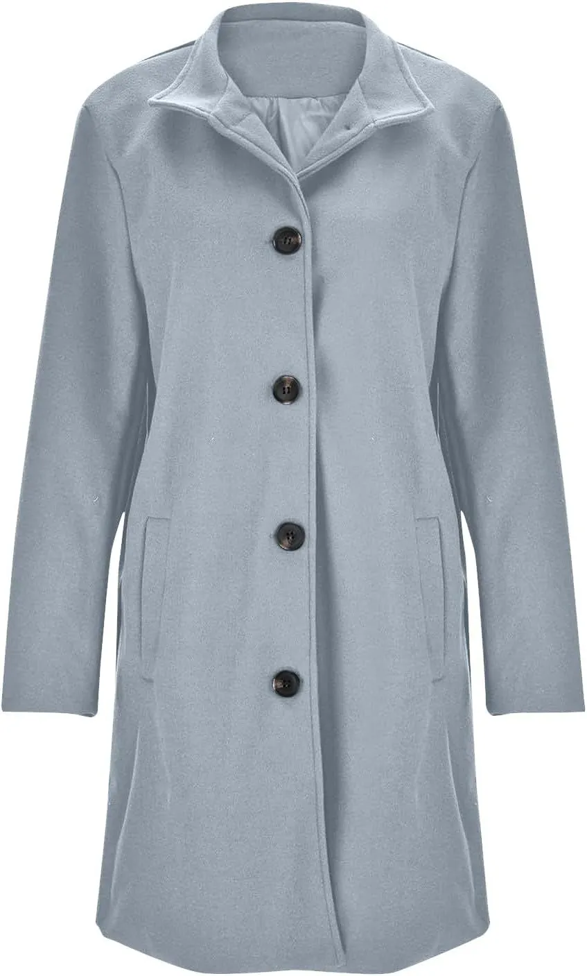 Winter Long Pea Coats for Women Wool Blend Stand Collar Single Breasted Blazer Jacket 2025 Casual Peacoat Overcoat