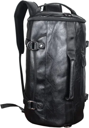 WINVOX Gym Totes Men Multifunction Travel Backpack Black PU Leather Casual Large Capacity Laptop Shoulder Handbags Male Hike Bucket Bags