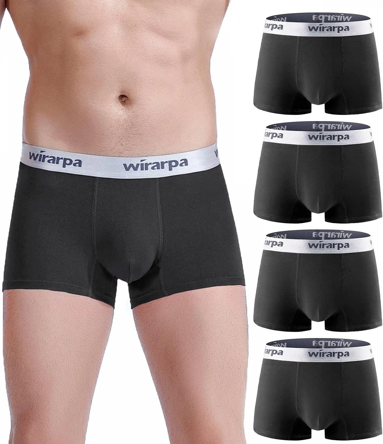 wirarpa Mens Trunks Underwear Cotton Boxer Briefs Short Leg Comfortable Underpants 4 Pack