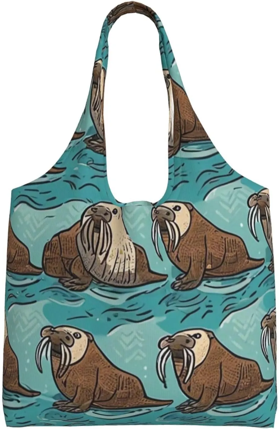 Wise Walrus Print Canvas Tote Bag for Women, Large Capacity Casual Shoulder Handbags for Work Travel Shopping