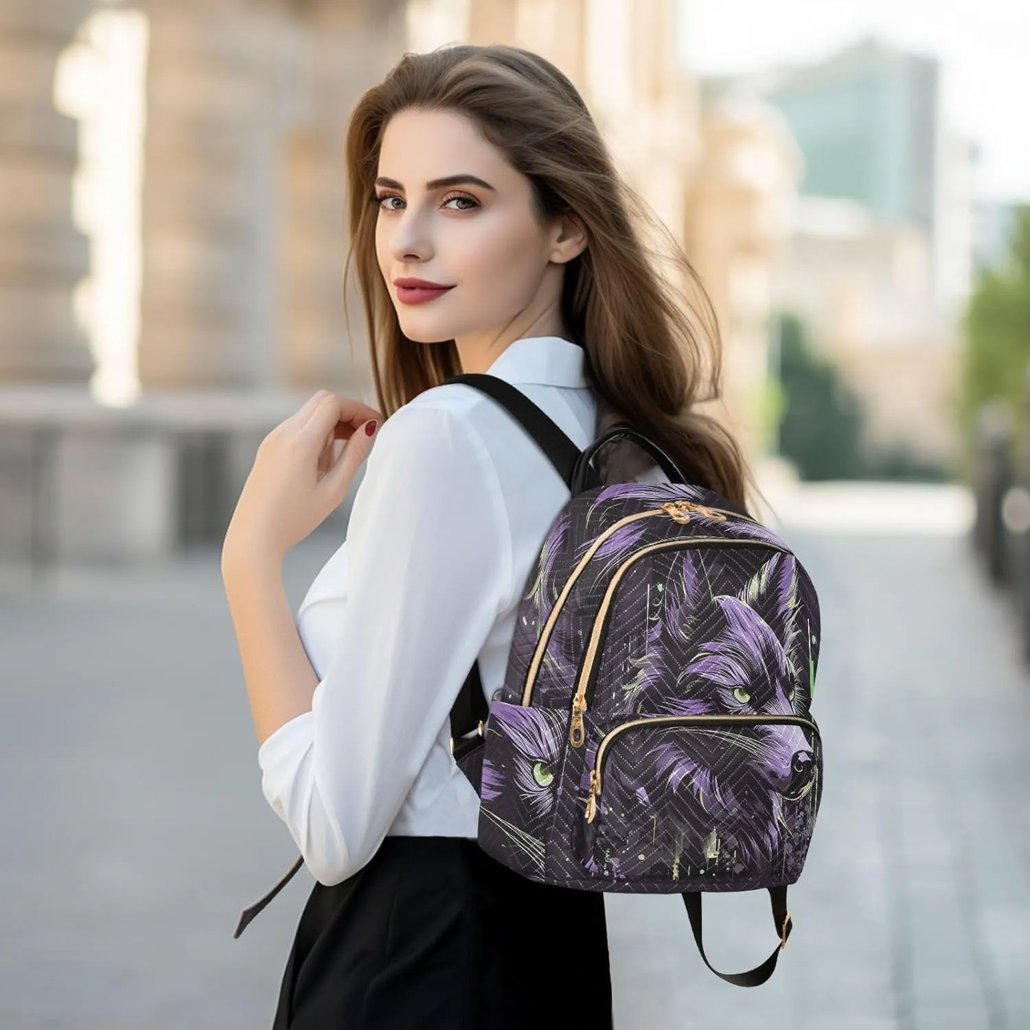 Wolf Backpack Purse Ladies Rucksack Travel Shoulder Bag Casual Daily Backpack with Leather Carrying Handle (Medium Pattren 3)
