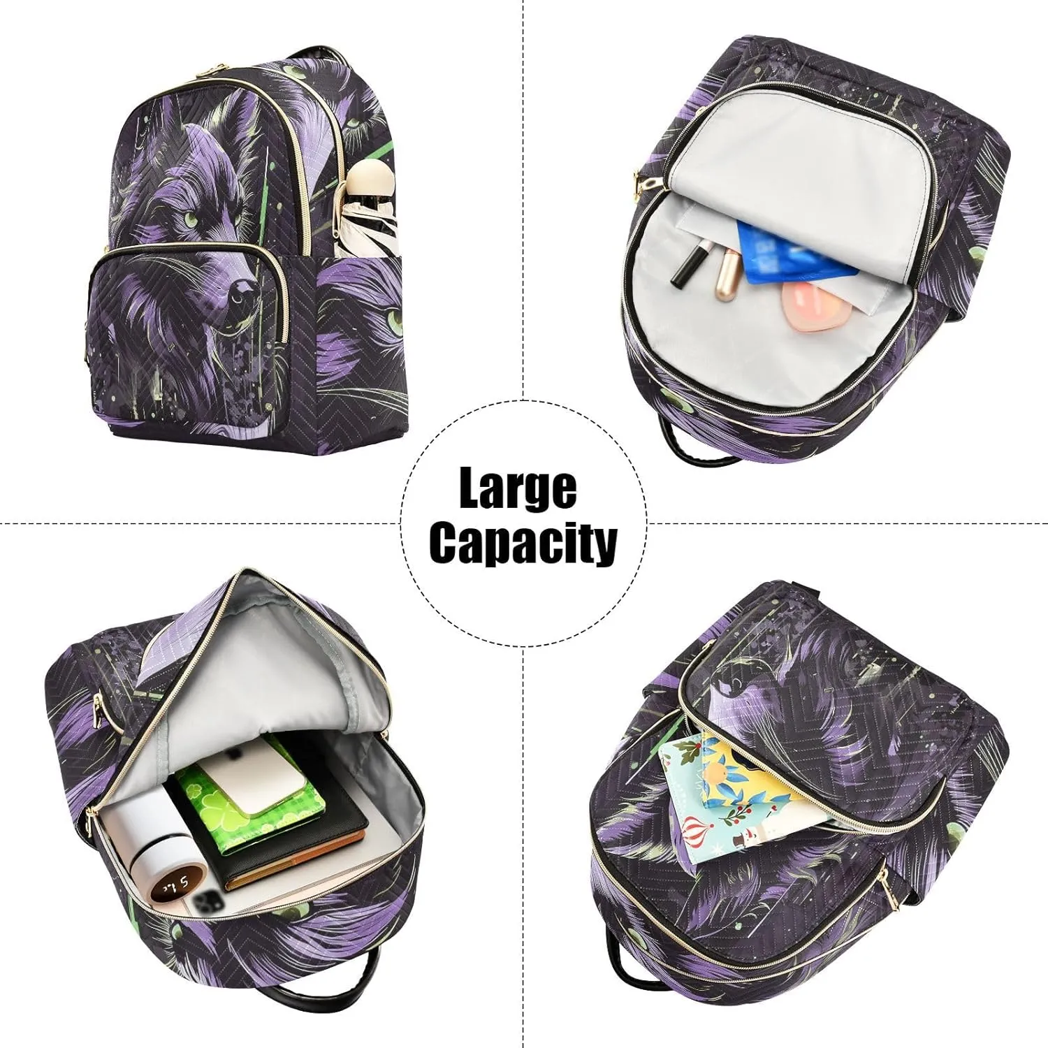 Wolf Backpack Purse Ladies Rucksack Travel Shoulder Bag Casual Daily Backpack with Leather Carrying Handle (Medium Pattren 3)