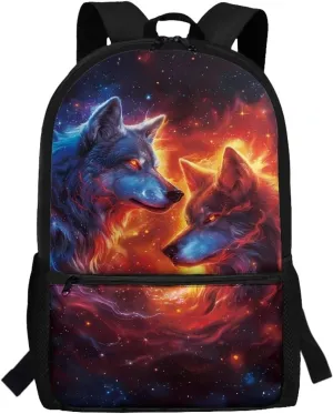 Wolf School Bag for Middle School Backpack Purse for Kids Boy School Bookbag Rucksack Elementary Kindergarten Child Bagpack Satchel for Travel Hiking Camping Back to School Supplies