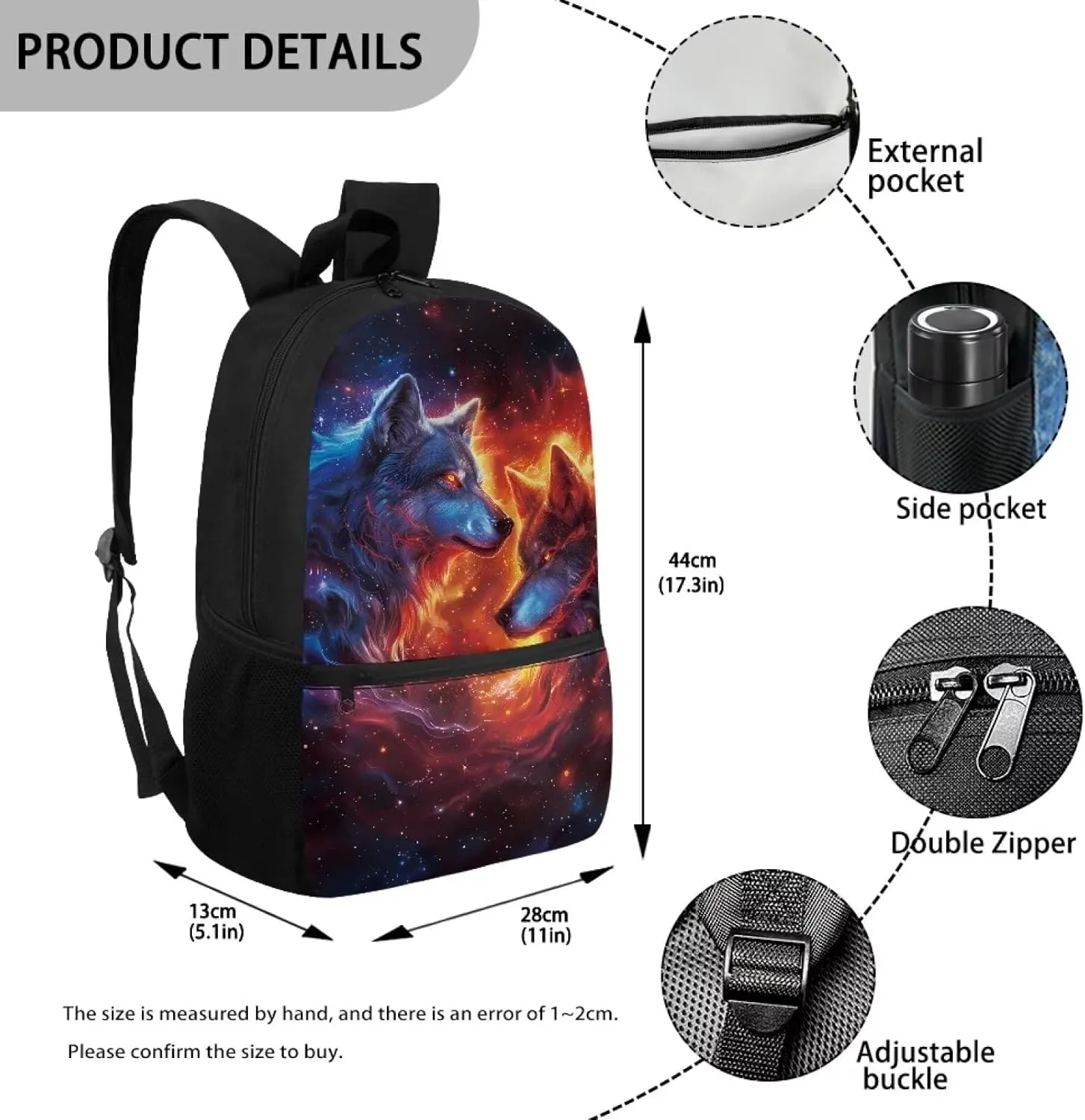 Wolf School Bag for Middle School Backpack Purse for Kids Boy School Bookbag Rucksack Elementary Kindergarten Child Bagpack Satchel for Travel Hiking Camping Back to School Supplies