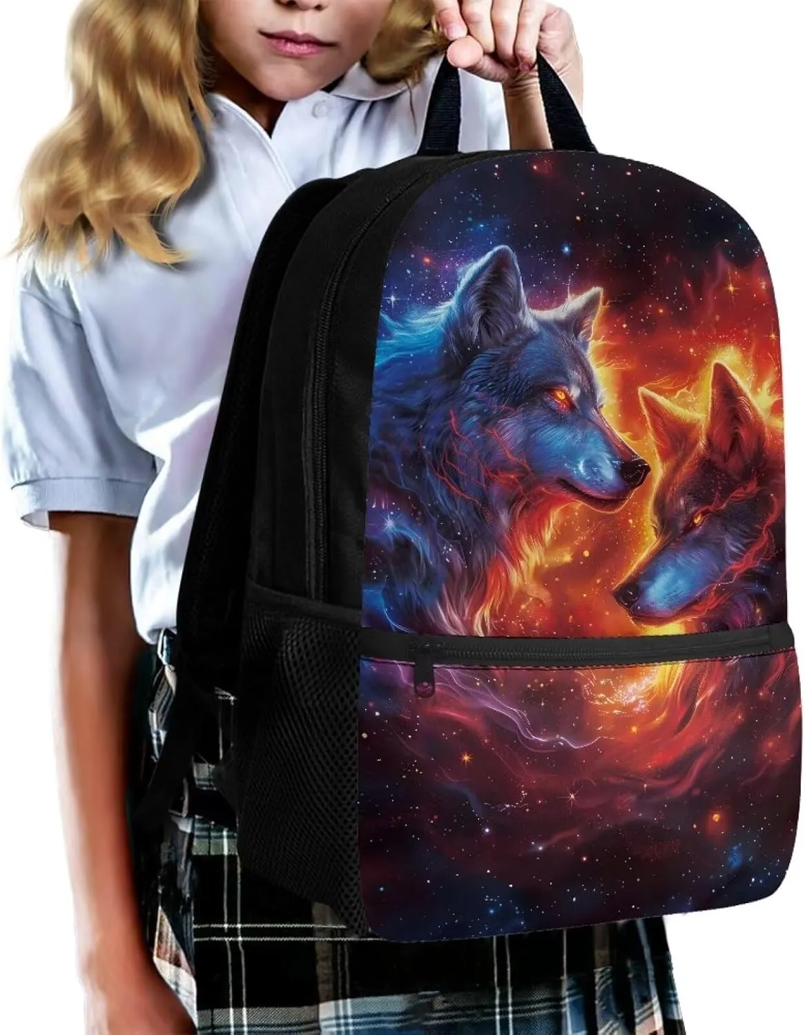 Wolf School Bag for Middle School Backpack Purse for Kids Boy School Bookbag Rucksack Elementary Kindergarten Child Bagpack Satchel for Travel Hiking Camping Back to School Supplies