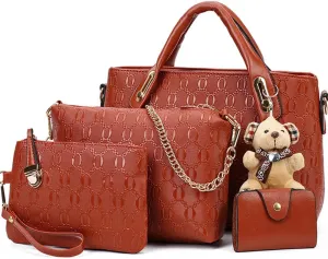 Women 4 Pcs Top Handle Satchel Hobo Handbag Set Large Tote  Purse  Shoulder Bag Card Holder