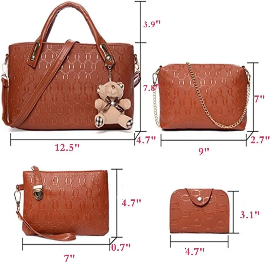 Women 4 Pcs Top Handle Satchel Hobo Handbag Set Large Tote  Purse  Shoulder Bag Card Holder