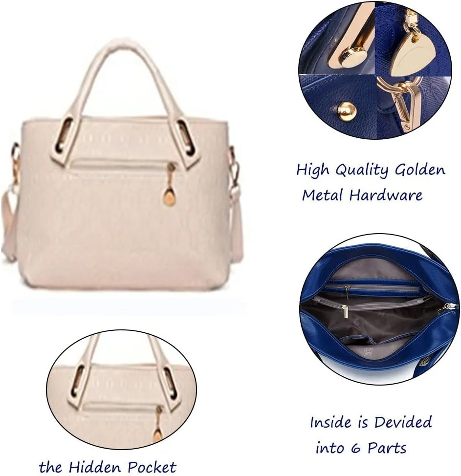Women 4 Pcs Top Handle Satchel Hobo Handbag Set Large Tote  Purse  Shoulder Bag Card Holder