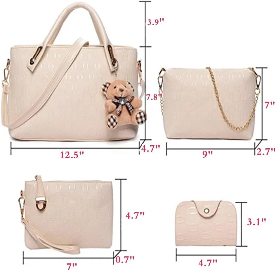 Women 4 Pcs Top Handle Satchel Hobo Handbag Set Large Tote  Purse  Shoulder Bag Card Holder