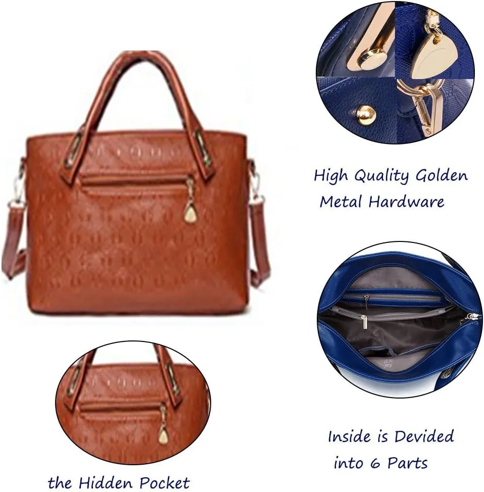 Women 4 Pcs Top Handle Satchel Hobo Handbag Set Large Tote  Purse  Shoulder Bag Card Holder