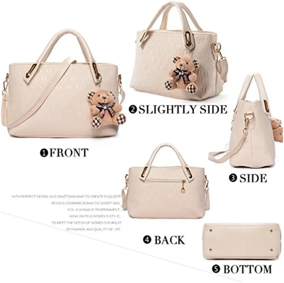 Women 4 Pcs Top Handle Satchel Hobo Handbag Set Large Tote  Purse  Shoulder Bag Card Holder