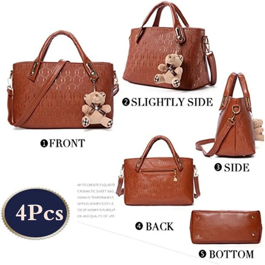 Women 4 Pcs Top Handle Satchel Hobo Handbag Set Large Tote  Purse  Shoulder Bag Card Holder