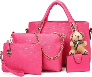 Women 4 Pcs Top Handle Satchel Hobo Handbag Set Large Tote  Purse  Shoulder Bag Card Holder