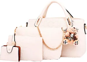 Women 4 Pcs Top Handle Satchel Hobo Handbag Set Large Tote  Purse  Shoulder Bag Card Holder
