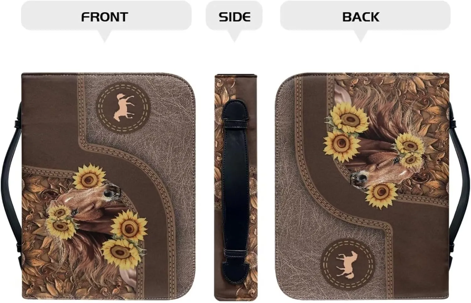 Women Bible Cover Case with Top Handle Tribal Horse Print Men Bible Book Cover Church Bag Carrying Case with Pocket