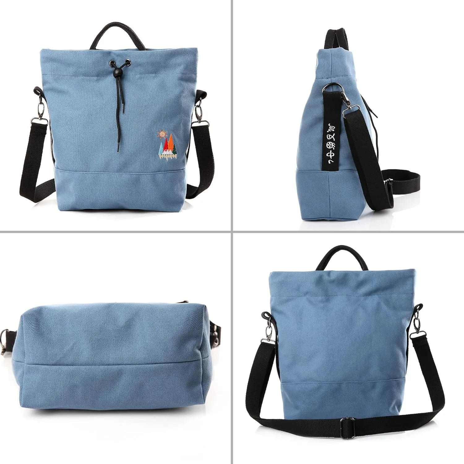 Women Canvas Tote Handbags Casual Shoulder Work Bag Crossbody Bag with Sunshine Embroidery