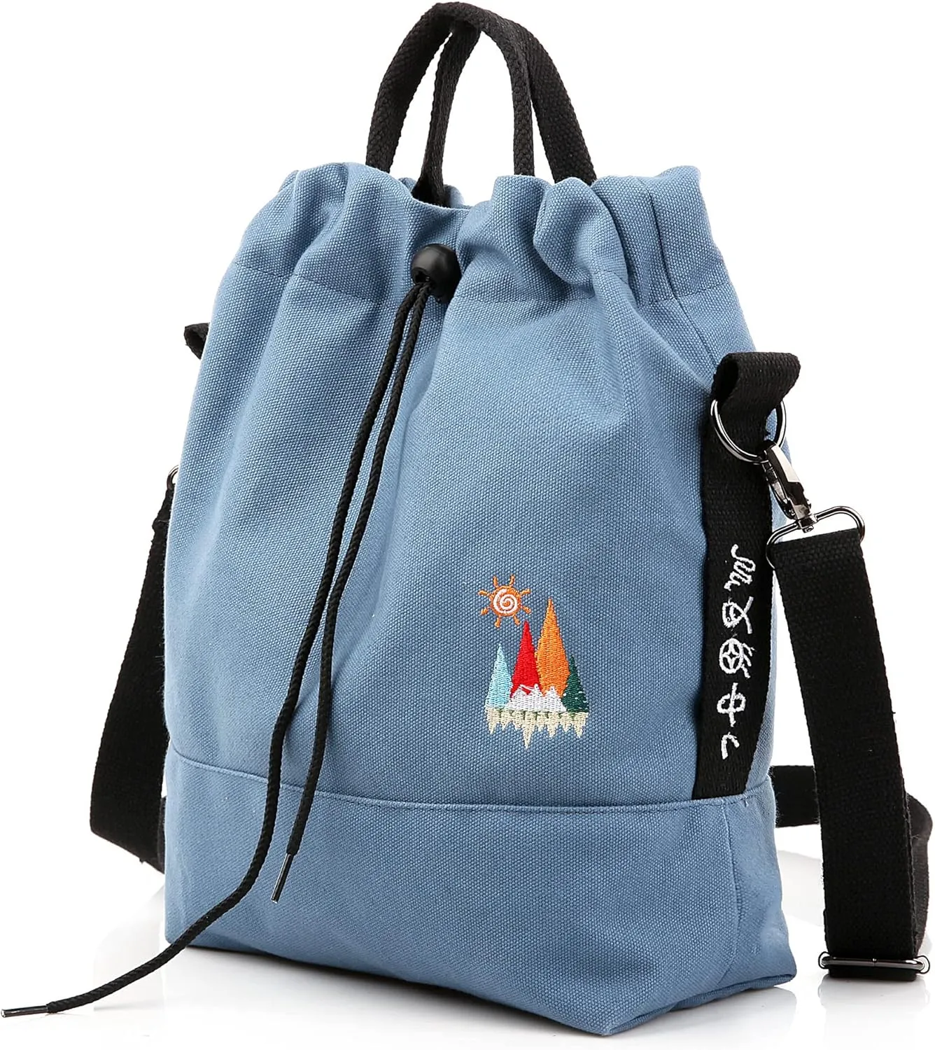 Women Canvas Tote Handbags Casual Shoulder Work Bag Crossbody Bag with Sunshine Embroidery