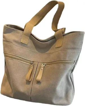 Women Canvas Tote Handbags Casual Shoulder Work Bag Top Handle Bag Zipper Purses