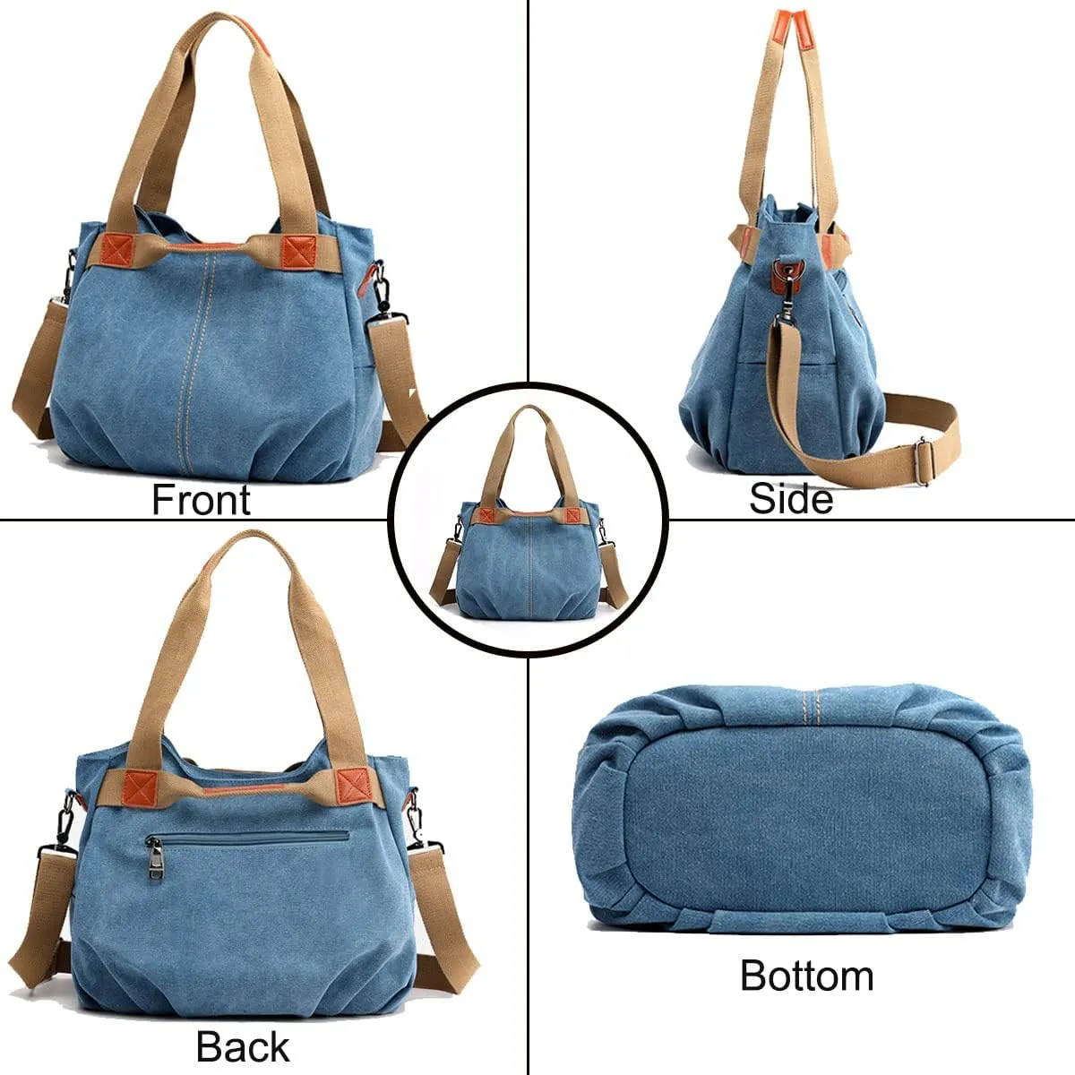 Women Casual Vintage Hobo Canvas Daily Purse Top Handle Shoulder Tote Shopper Handbag