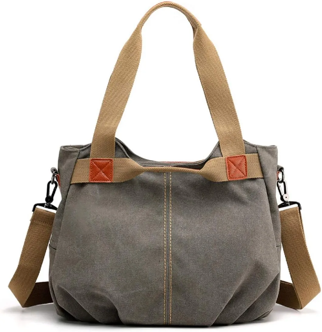 Women Casual Vintage Hobo Canvas Daily Purse Top Handle Shoulder Tote Shopper Handbag