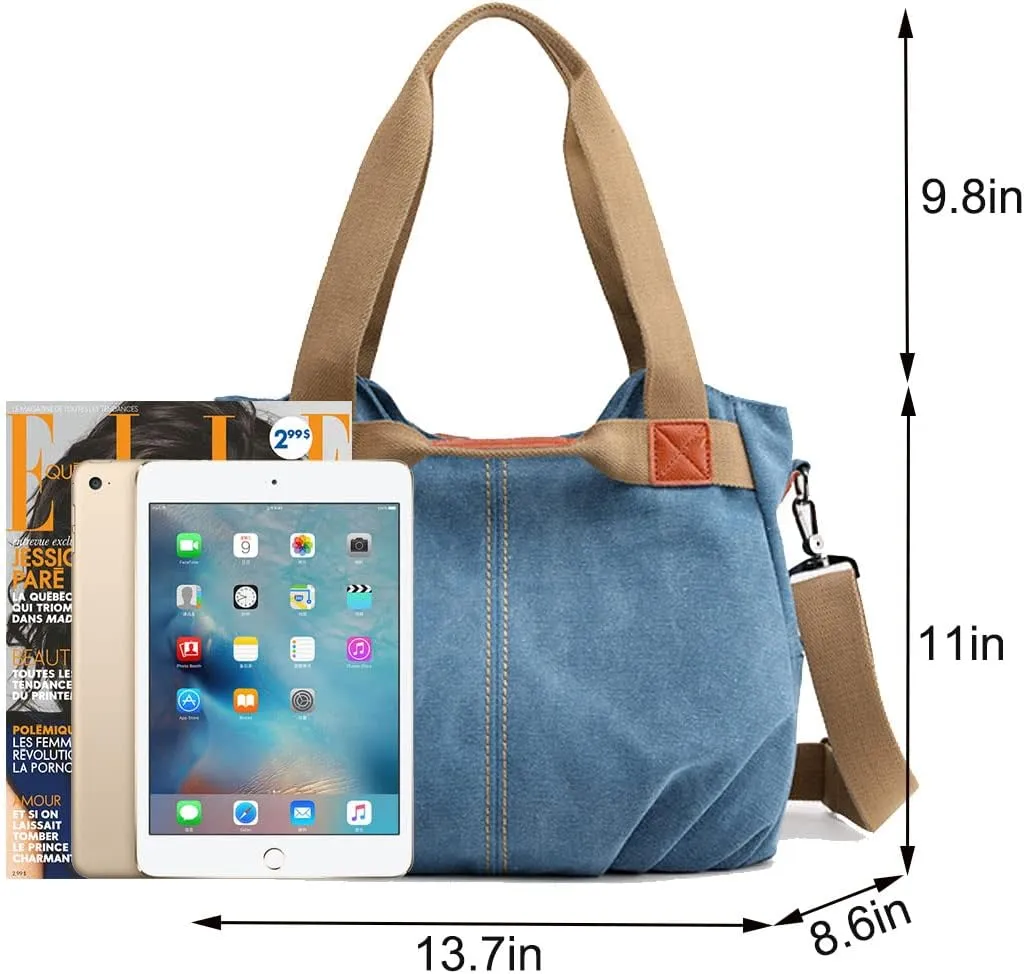 Women Casual Vintage Hobo Canvas Daily Purse Top Handle Shoulder Tote Shopper Handbag