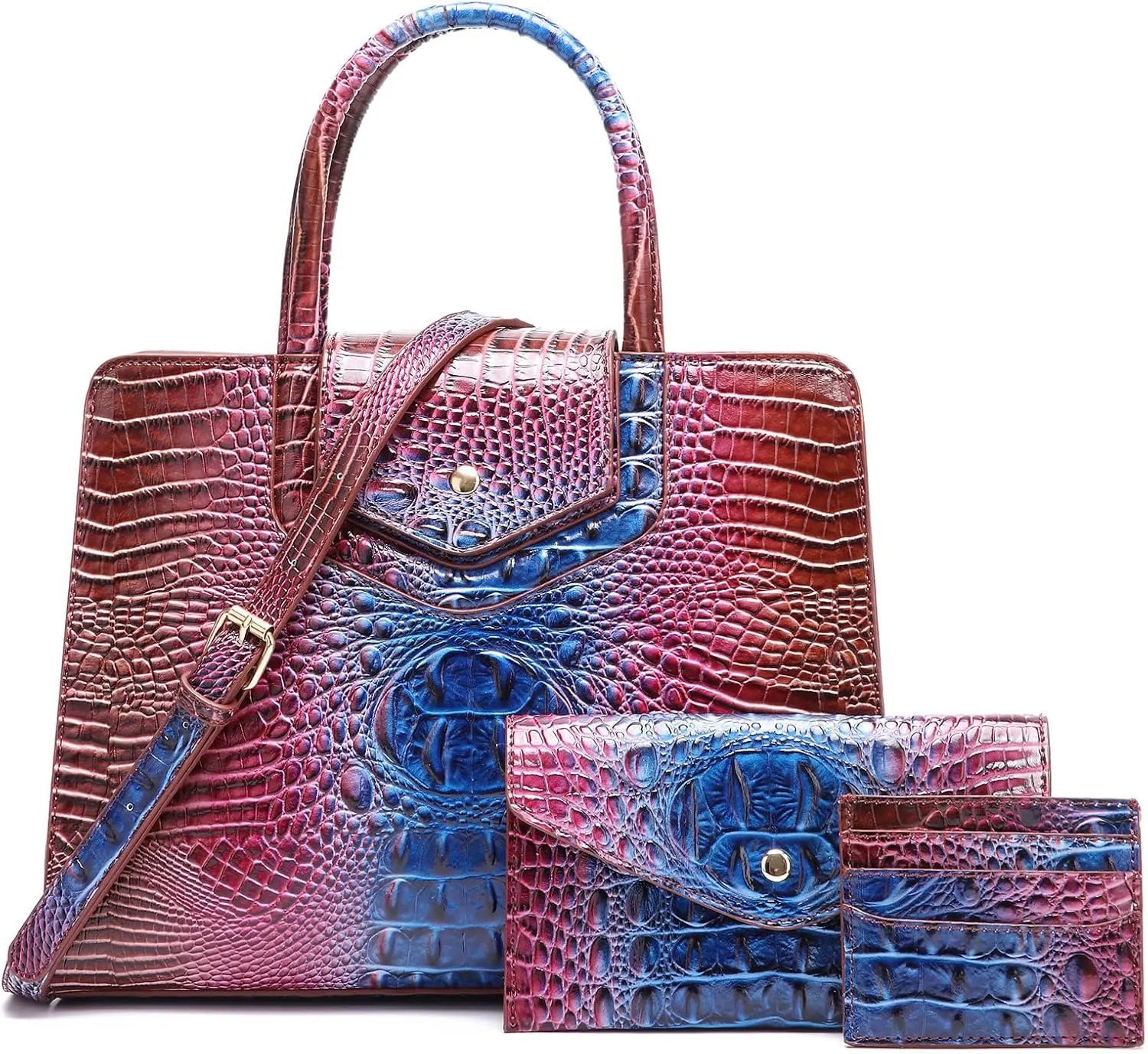 Women Embossed Pattern Satchel Handbags Wallet 3 pcs Set Crossbody Tote Top Handle Vegan Leather Ladies Bag
