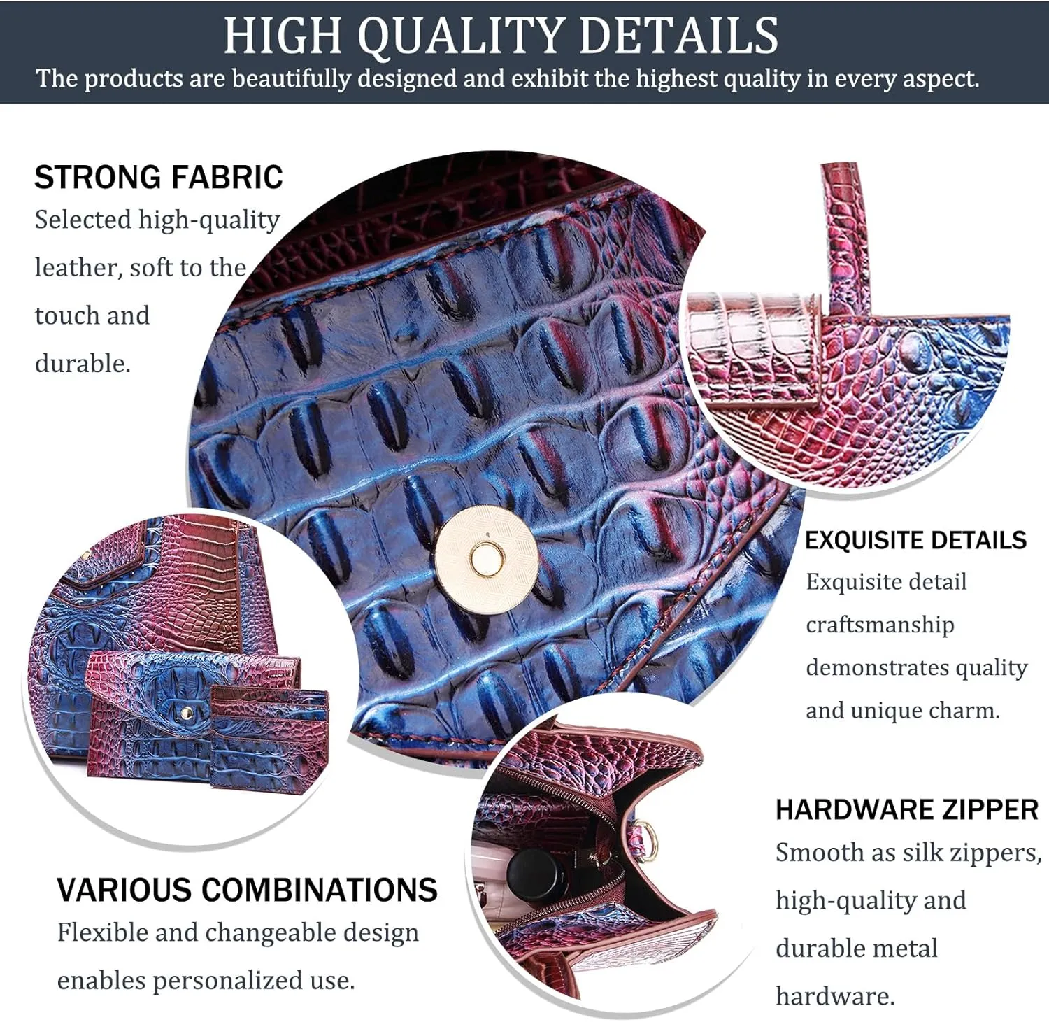 Women Embossed Pattern Satchel Handbags Wallet 3 pcs Set Crossbody Tote Top Handle Vegan Leather Ladies Bag