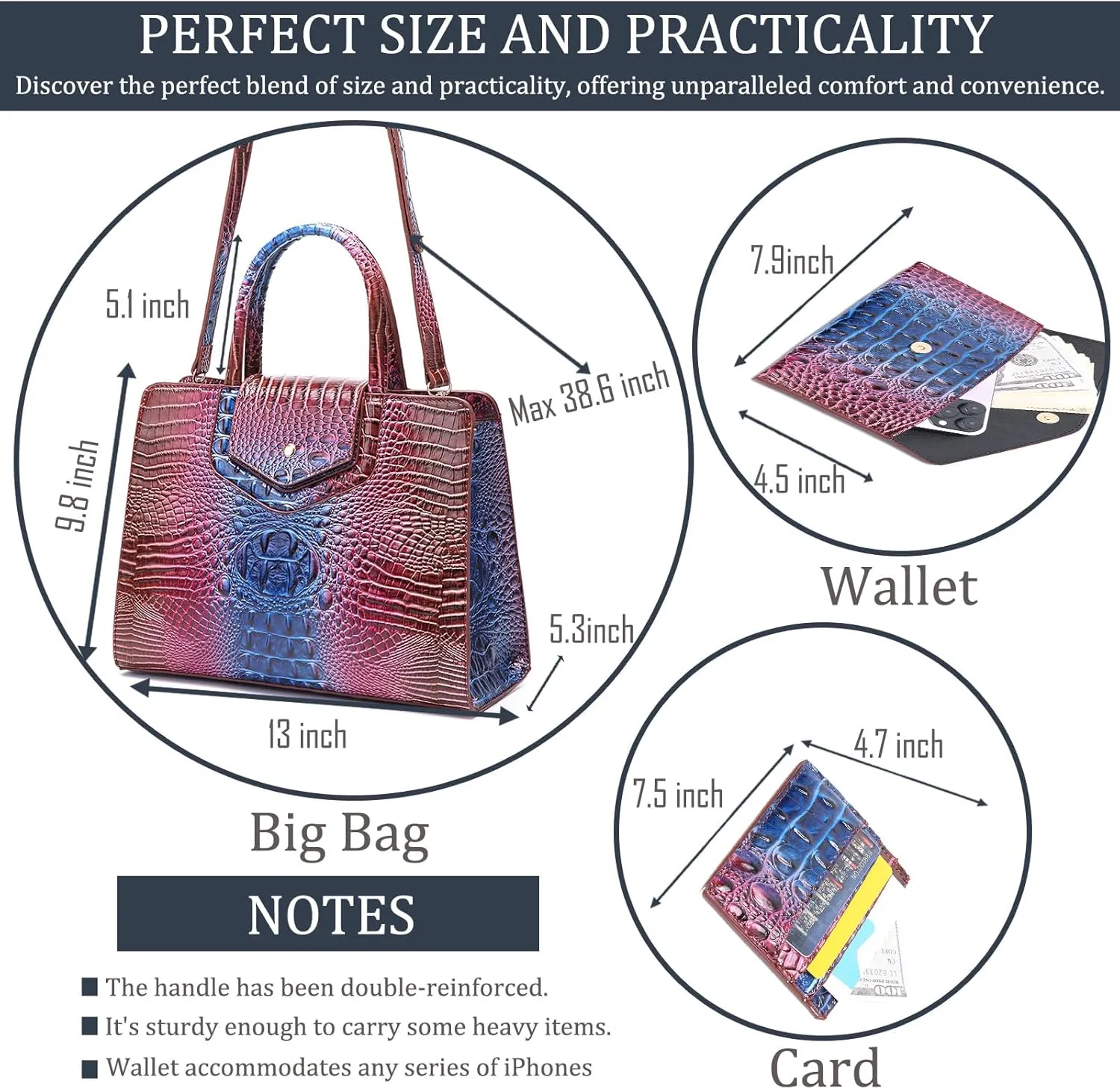 Women Embossed Pattern Satchel Handbags Wallet 3 pcs Set Crossbody Tote Top Handle Vegan Leather Ladies Bag