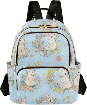 Women Fashion Backpack Purse Bunny Wreath Garland Mini Travel Backpack Ladies Shoulder Bag Work Daypack 14L