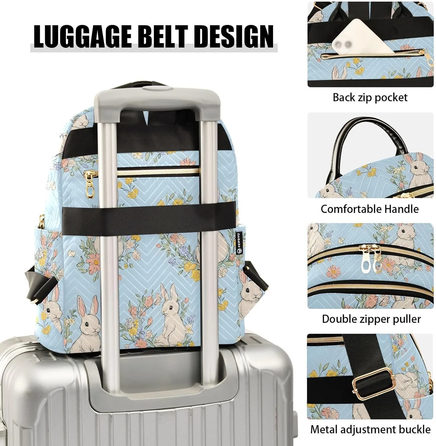 Women Fashion Backpack Purse Bunny Wreath Garland Mini Travel Backpack Ladies Shoulder Bag Work Daypack 14L