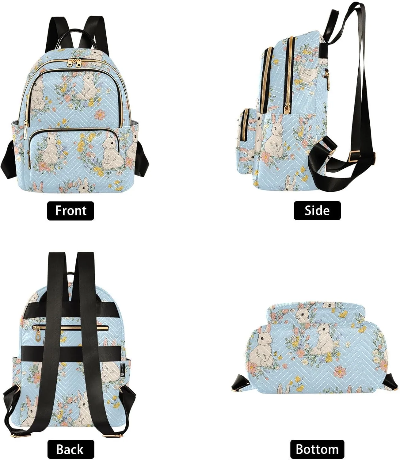 Women Fashion Backpack Purse Bunny Wreath Garland Mini Travel Backpack Ladies Shoulder Bag Work Daypack 14L