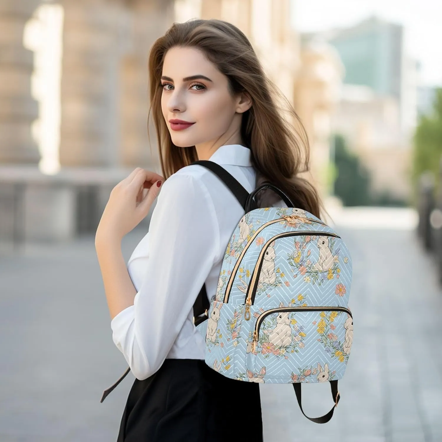 Women Fashion Backpack Purse Bunny Wreath Garland Mini Travel Backpack Ladies Shoulder Bag Work Daypack 14L