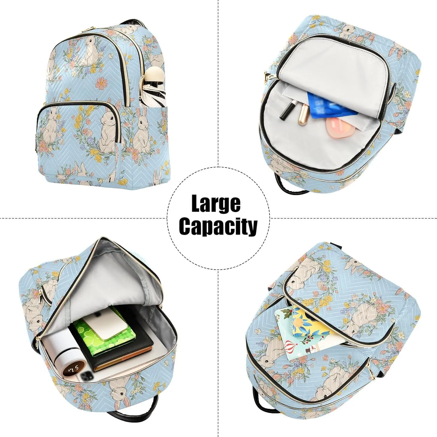 Women Fashion Backpack Purse Bunny Wreath Garland Mini Travel Backpack Ladies Shoulder Bag Work Daypack 14L