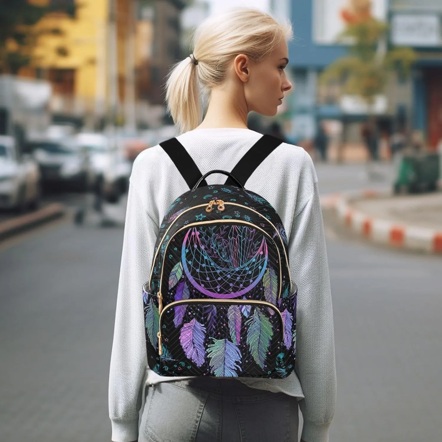Women Fashion Backpack Purse Casual Lightweight Travel Shoulder Bag Dreamcatcher Rucksack Ladies Bag, Medium