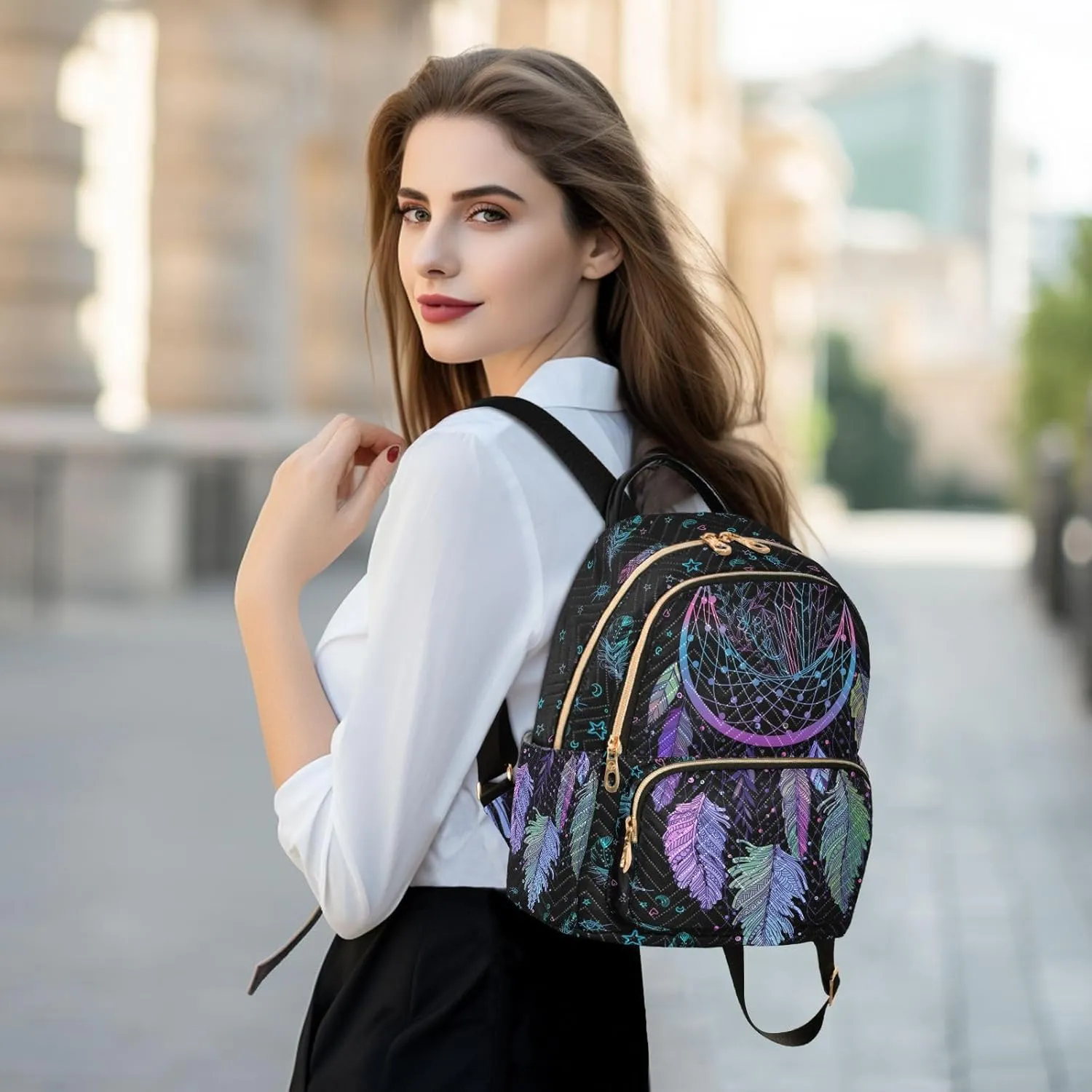 Women Fashion Backpack Purse Casual Lightweight Travel Shoulder Bag Dreamcatcher Rucksack Ladies Bag, Medium