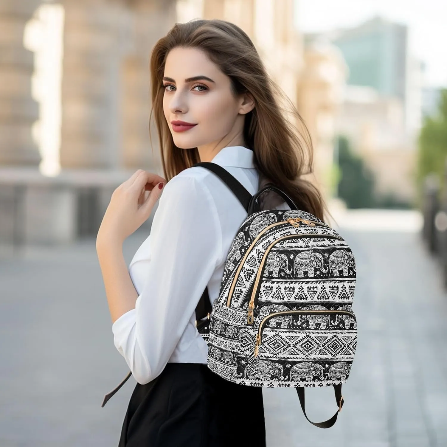 Women Fashion Backpack Purse Casual Lightweight Travel Shoulder Bag Elephant Rucksack Ladies Bag, Medium