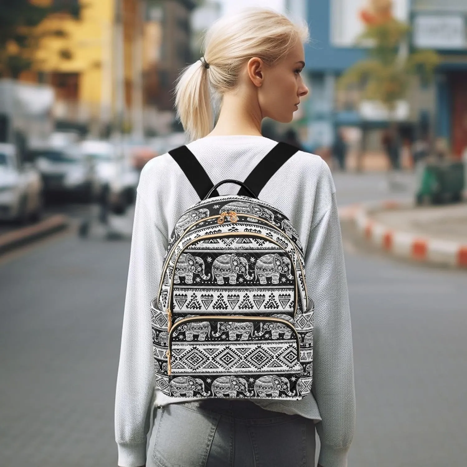 Women Fashion Backpack Purse Casual Lightweight Travel Shoulder Bag Elephant Rucksack Ladies Bag, Medium