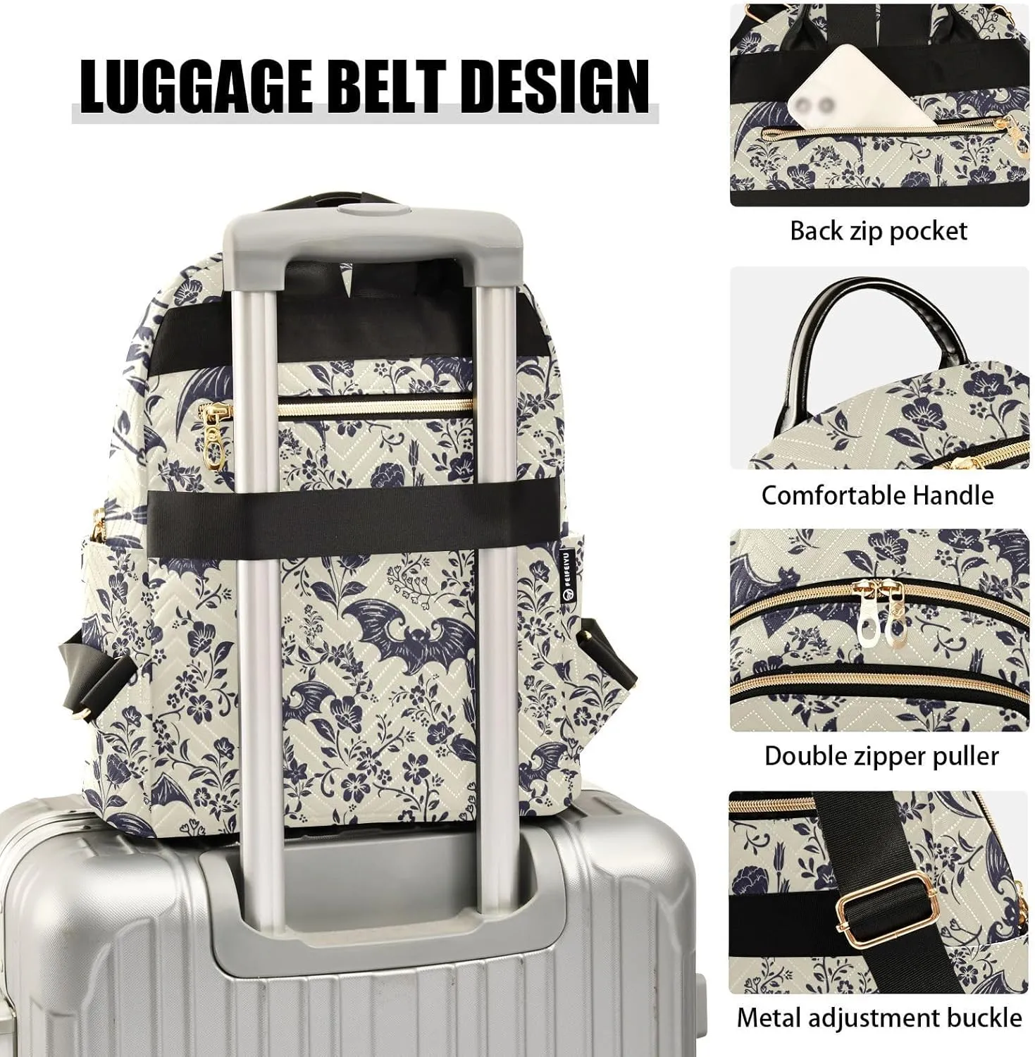 Women Fashion Backpack Purse Casual Lightweight Travel Shoulder Bag Goth Bats Rucksack Ladies Bag, Small