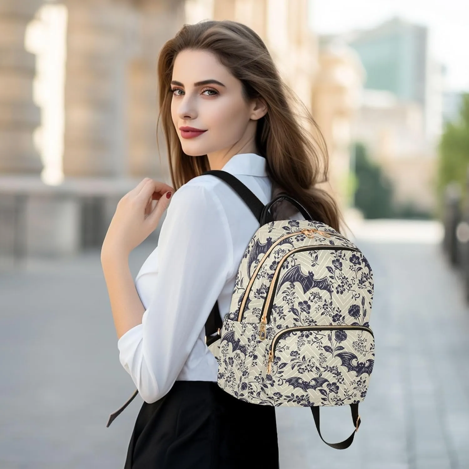 Women Fashion Backpack Purse Casual Lightweight Travel Shoulder Bag Goth Bats Rucksack Ladies Bag, Small