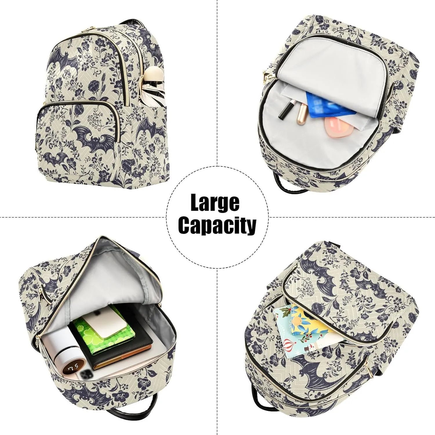 Women Fashion Backpack Purse Casual Lightweight Travel Shoulder Bag Goth Bats Rucksack Ladies Bag, Small