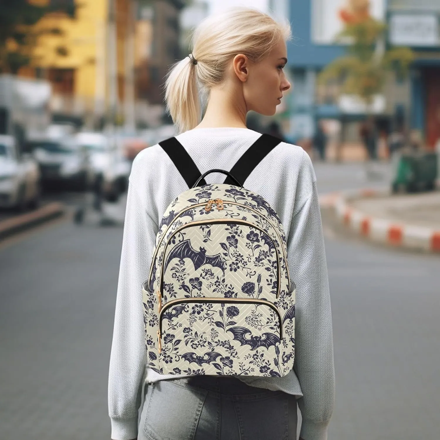 Women Fashion Backpack Purse Casual Lightweight Travel Shoulder Bag Goth Bats Rucksack Ladies Bag, Small