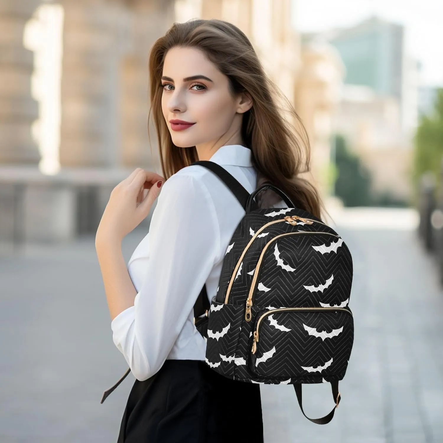 Women Fashion Backpack Purse Casual Lightweight Travel Shoulder Bag Halloween Bat Gothic Rucksack Ladies Bag, Medium