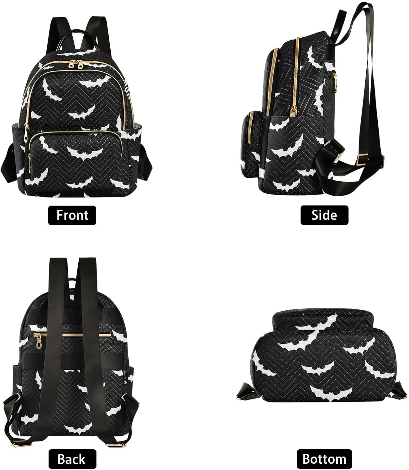 Women Fashion Backpack Purse Casual Lightweight Travel Shoulder Bag Halloween Bat Gothic Rucksack Ladies Bag, Medium