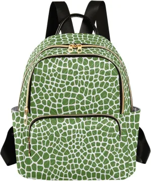 Women Fashion Backpack Purse Green Lizard Skin Texture Mini Travel Backpack Ladies Shoulder Bag Work Daypack 14L